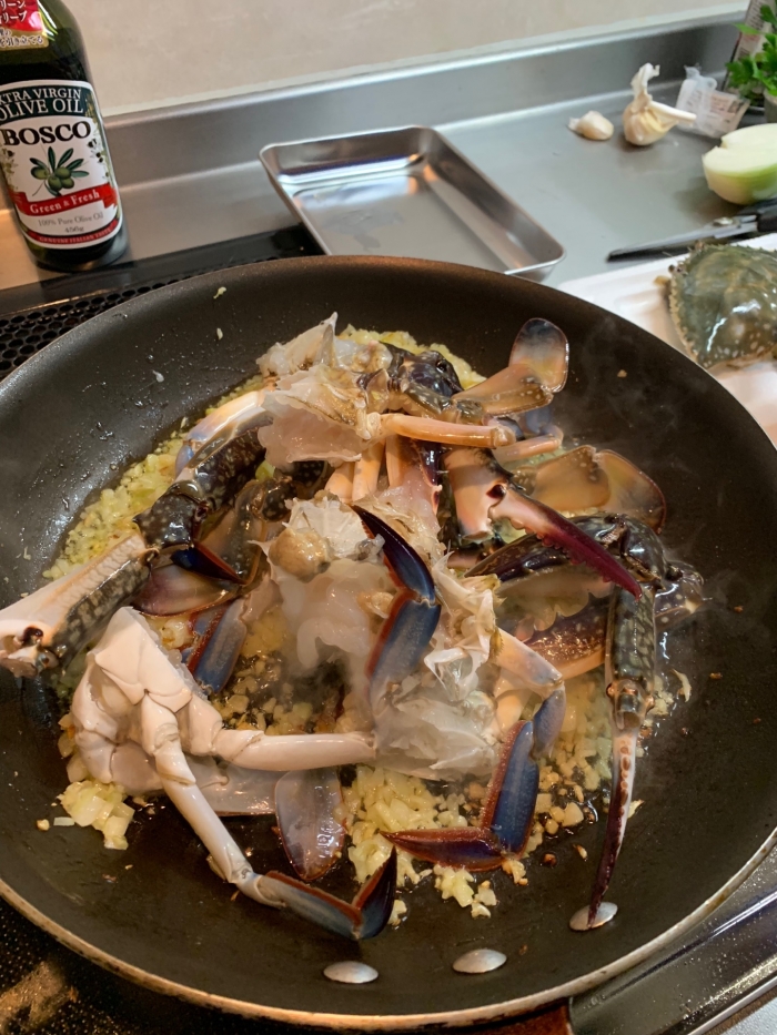 南知多産 渡り蟹が大漁でお値打ち! パスタに挑戦!